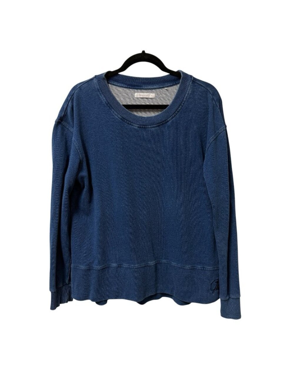 SWANNDRI PULLOVER SWEATER WOMENS M BLUE EMBROIDERED LOGO 100% COTTON SUSTAINABLE